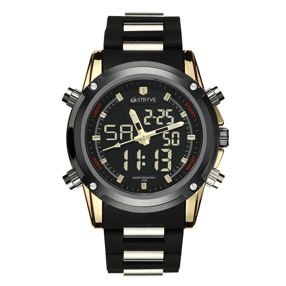 

STRYVE Men Sports Watches Waterproof Big Dial Quartz Digital Watch For Men Luxury Brand LED Military Waterproof Men Wristwatches