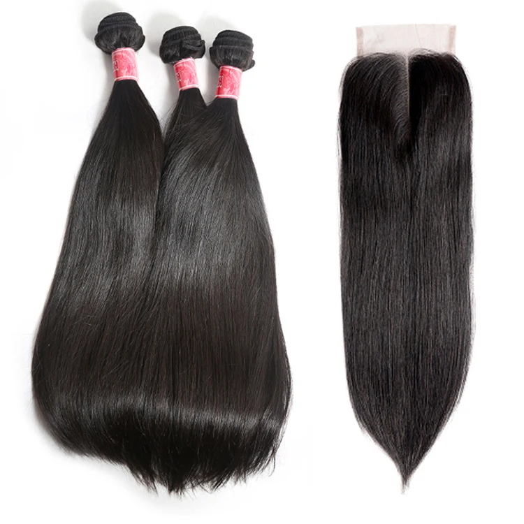 

JP Top Selling 70% OFF Straight Hair Malaysian Vigirn Human Hair Weave 3 Bundles With Closure Weft, Natural color ( near 1b# )