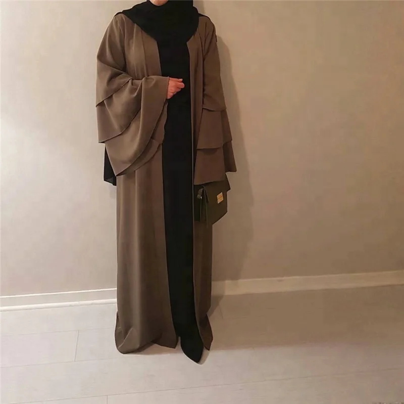 

2019 Newest fashion soft crepe plain bell sleeve muslim abaya, Black,wine red,kahaki