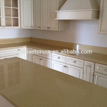 Artificial Quartz Yellow Stone Flat Edge Kitchen Countertop Table