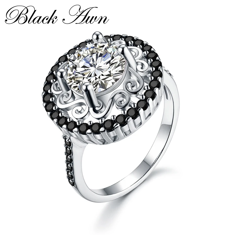 

[BLACK AWN] 925 Sterling Silver Fine Jewelry Trendy Engagement Bague for Women Wedding Ring C046