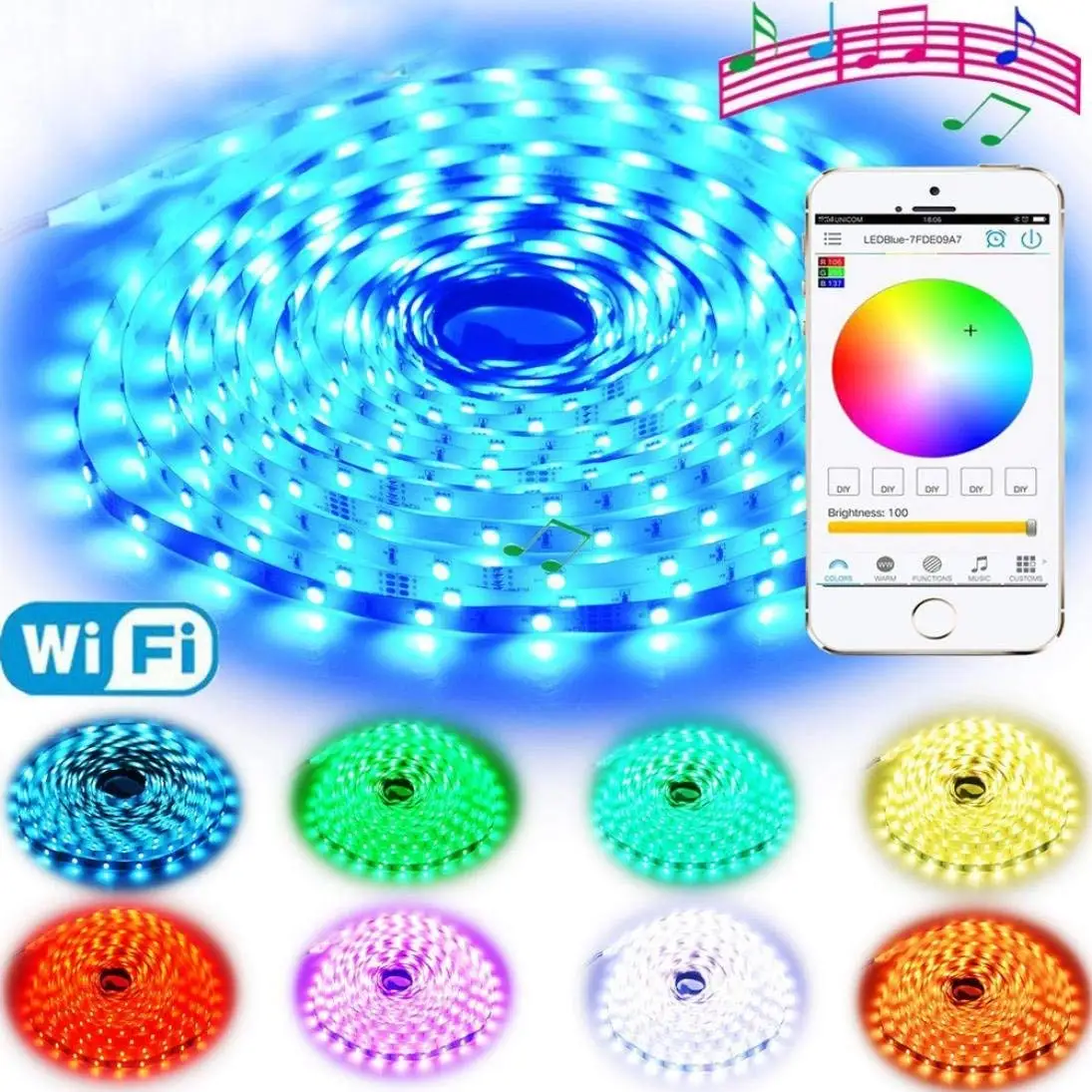Rumas LED Strip Lights 16.4Ft Indoor Only, Wireless Wifi Control, 12V 150LEDs RGB 5050, Multifuncition Lamp String Decoration (White)