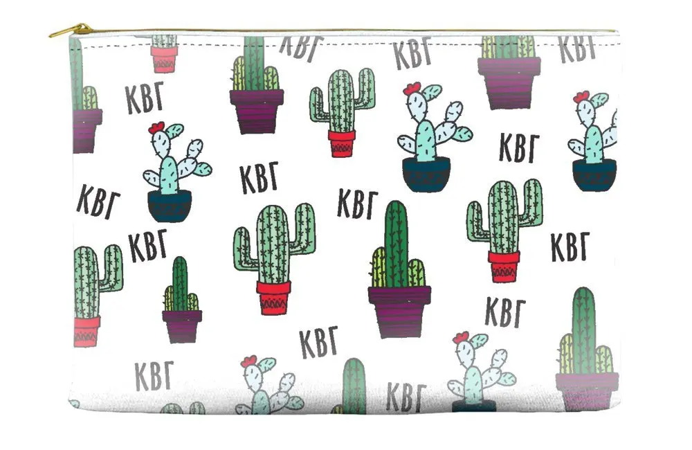Kappa Beta Gamma Cactus Pattern White Cosmetic Accessory Pouch Bag for Makeup Jewelry & other Essentials