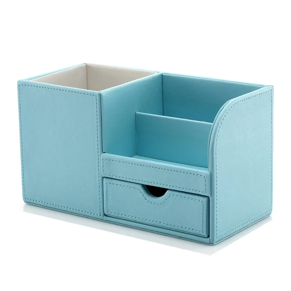 
Black Multi function desktop PU Leather desk organizer storage box for office supplies 