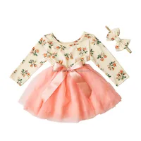 

Wholesale high quality fashion birthday korean big bow baby girls dress with headband