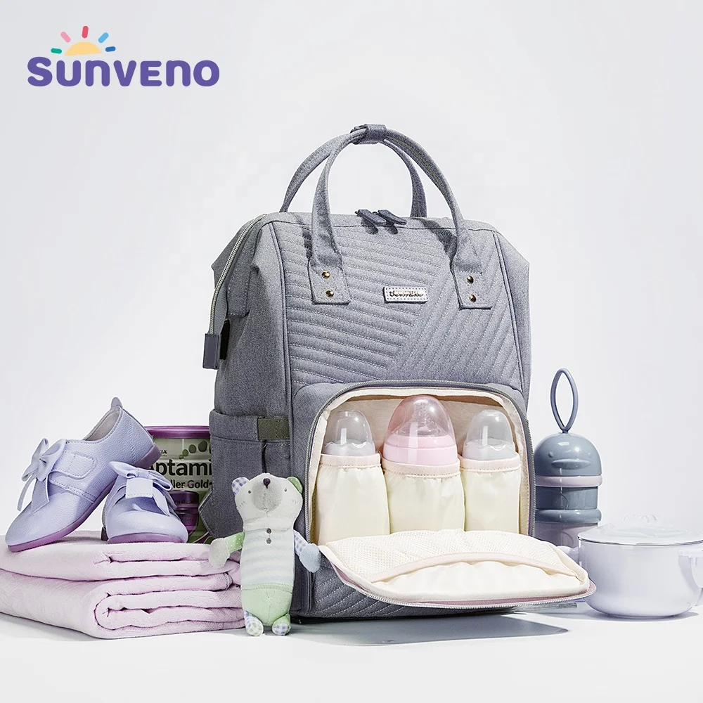 

Sunveno New Quilted Diaper Bag Large Mummy Maternity Nursing Bag Travel Backpack Stroller Baby Bag Nappy Backpack Baby Care, Gray;pink;navy blue
