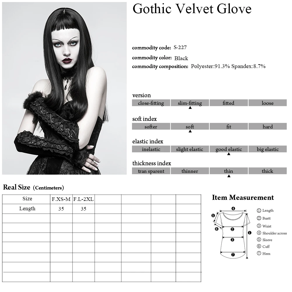 S-227 Gothic velvet Costume party ladies black lace fur fingerless gloves