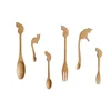 Special Design Animal Shaped Long Handled Knife, Fork And Spoon Set With Solid Wood Cutlery