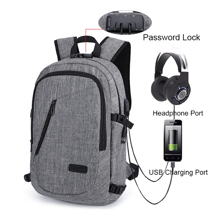 

Anti theft backpack large capacity waterproof and anti-theft USB charging backpack students laptop bag backpack, Grey black purple