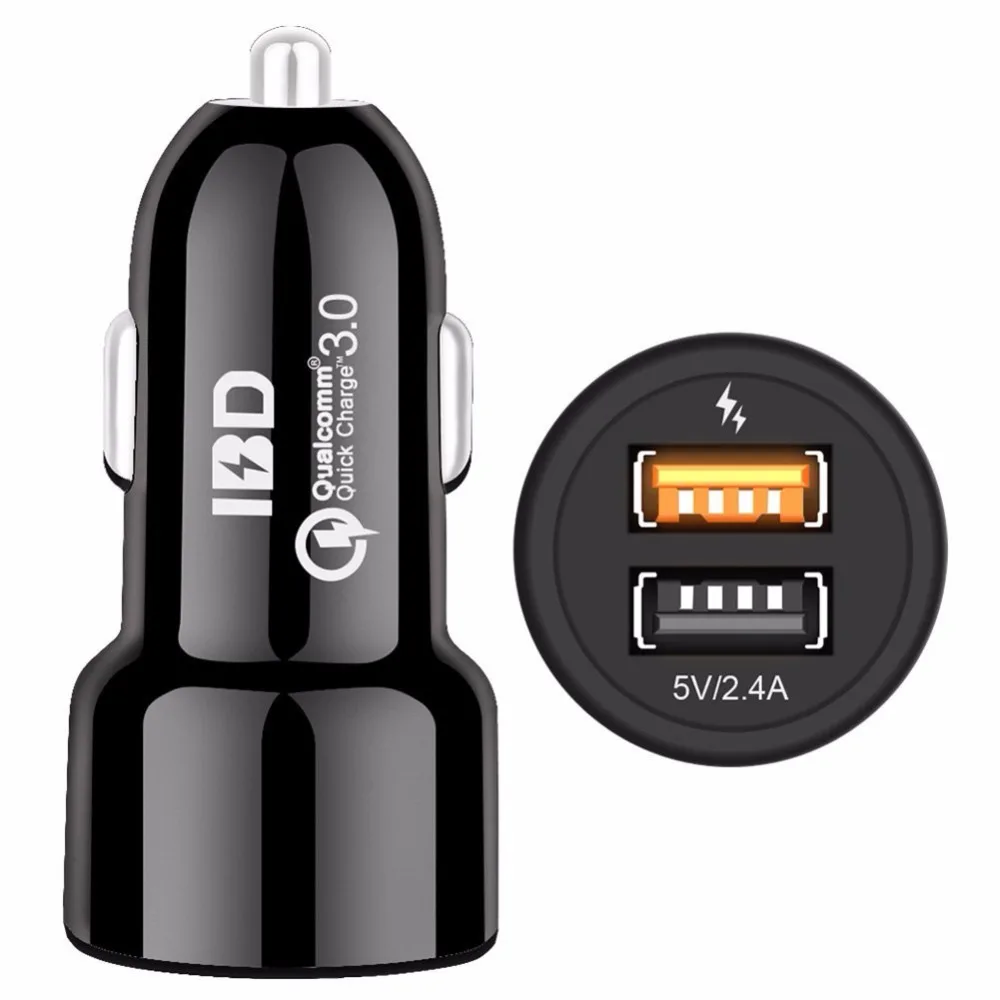 

IBD mobile phone accessories wholesales qualcomm quick charge 3.0 car charger 5.4a 2 port usb car charger for smartphone, Black or oem