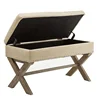 Wholesale Low Price Rubber Wood Legs Linen Fabric Rectangle Storage Ottoman Bench