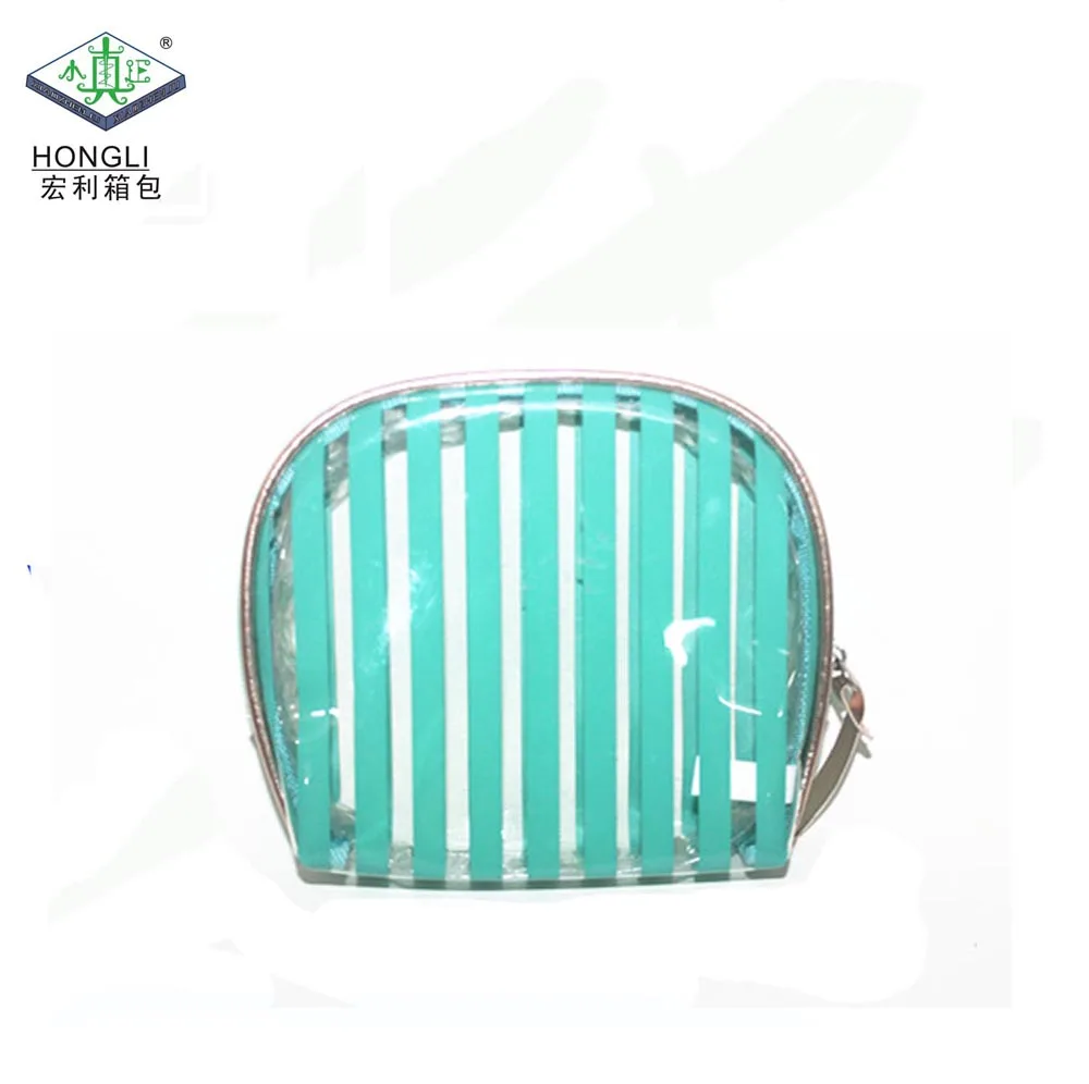 

Custom Printed Stripe Small Gift Plastic Pvc Clear Makeup Bag, Customized