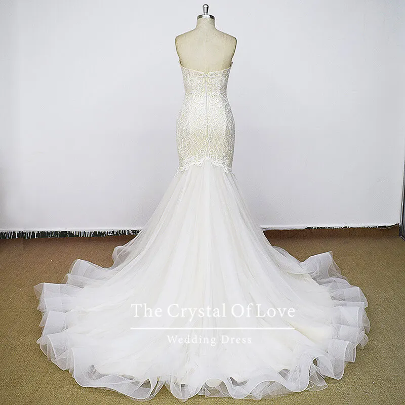 Deep Sweetheart Neckline Wedding Dress Custom Made Lace Fishtail