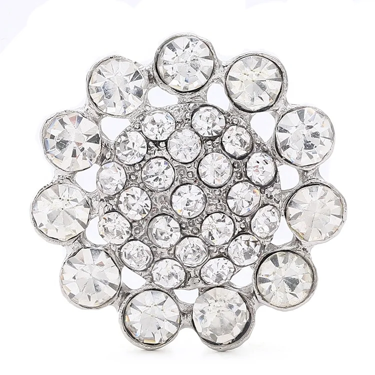 

Wholesales White Flower Crystal Rhinestone Silver Buckle Button For Dress