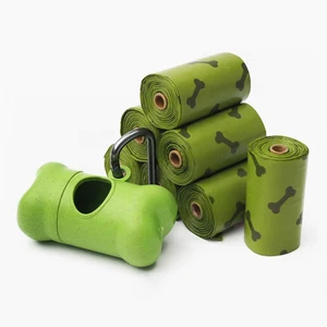 Image of Fully degradable compostable disposable pet dog waste poop bag with holder