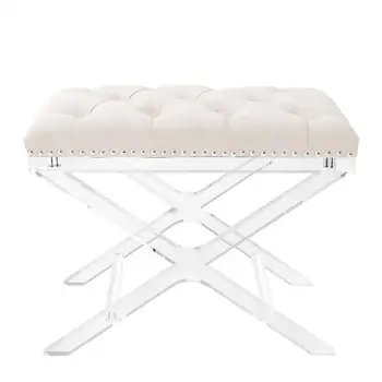 Stylish Milky Cushion Stool Bench Acrylic Piano Bench Bedroom