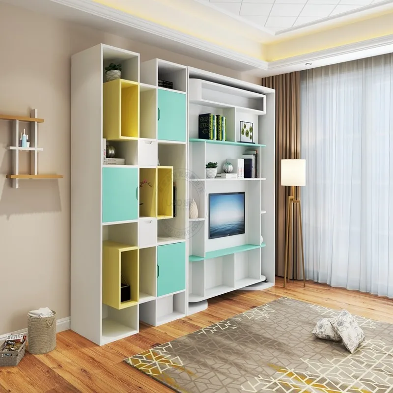 Vertical Rotating Bed With Bookcase Swivel Wall Bed For Single