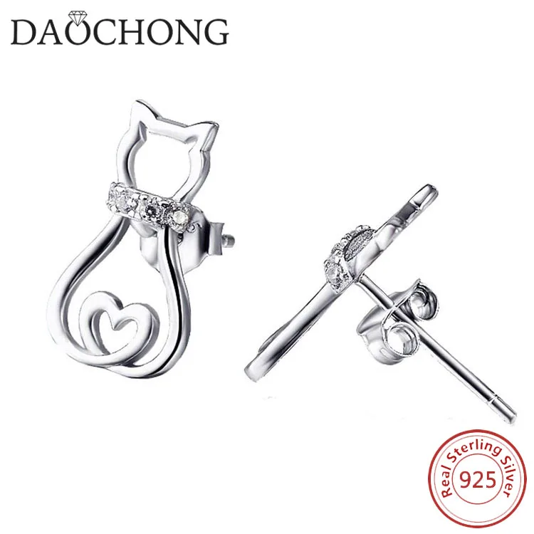 

cheap wholesale silver cat jewelry 925 sterling silver cat shape stud earrings