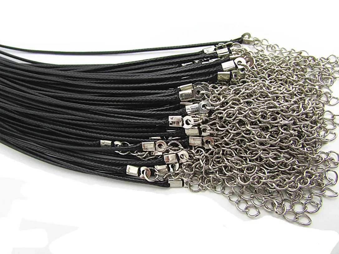 Wonderful 50 Pieces Black Braided Leather Cord Rope Necklace Chain with Lobster Claw Clasp 1.5mm