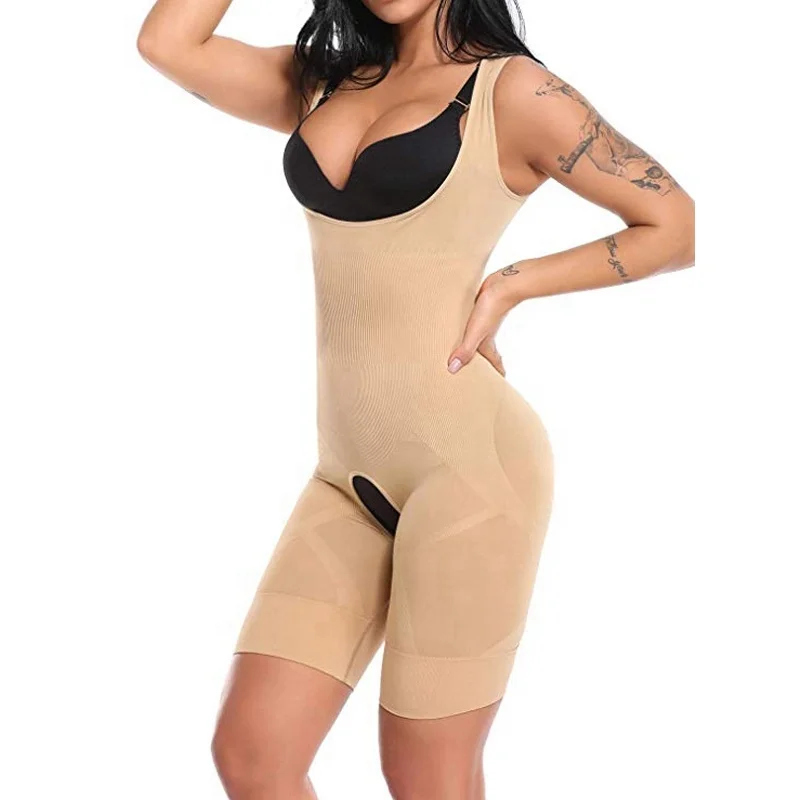 

6374 Women Shapewear Tummy Control Seamless Full Body Shaper Slimming Bodysuit Bamboo Body Shaper, Black, nude, gray