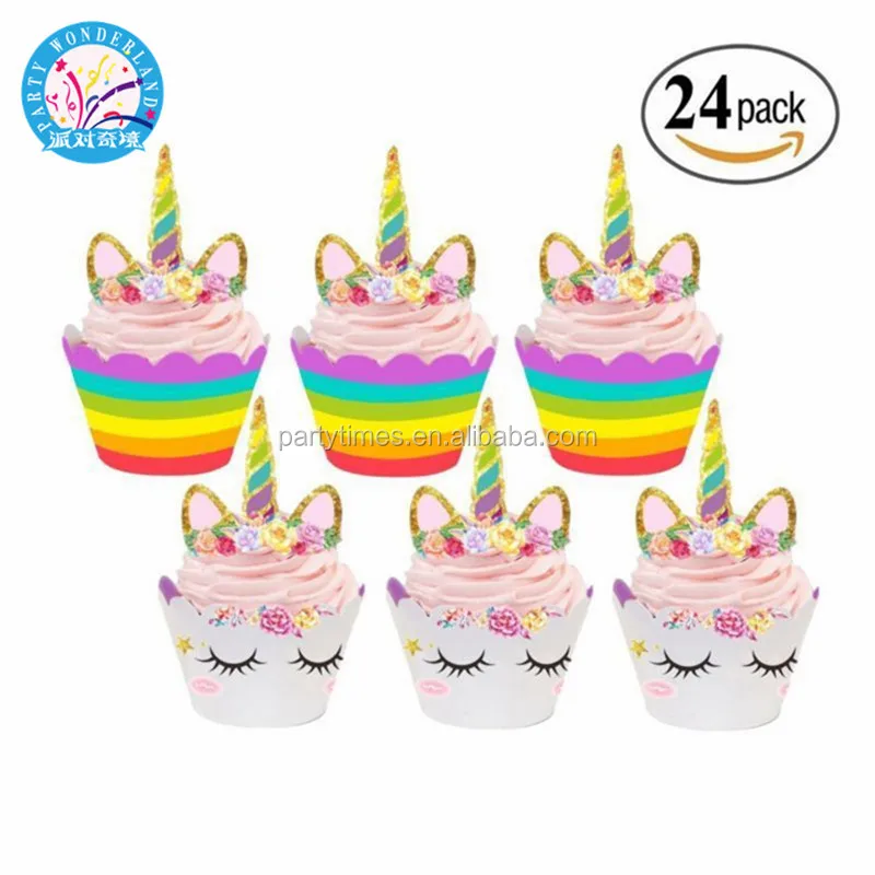 24pcs Unicorn Horse Cupcake Topper pick Wedding Decor Baby Shower Birthday Party