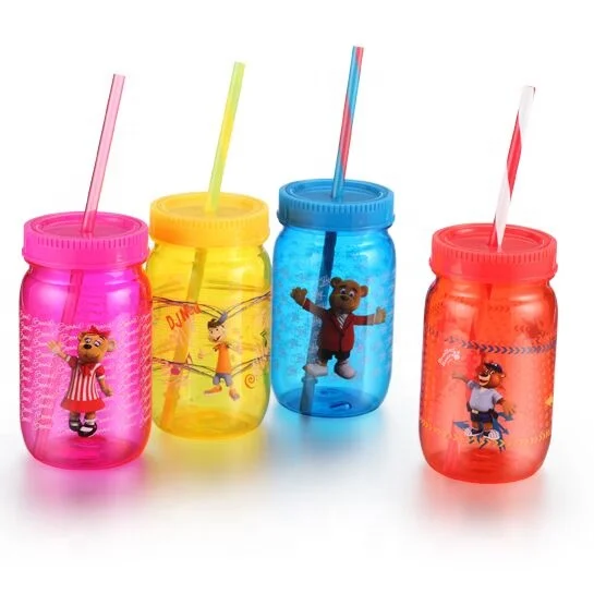 

500ml PS plastic mason jar with lid and straw from direct manufacture supplier, Pms customized