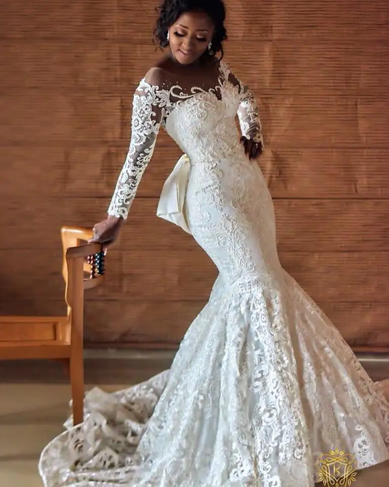 2019 Modern African Nigerian Women Long Sleeve Mermaid Wedding 2019 Modern African Nigerian Women Long