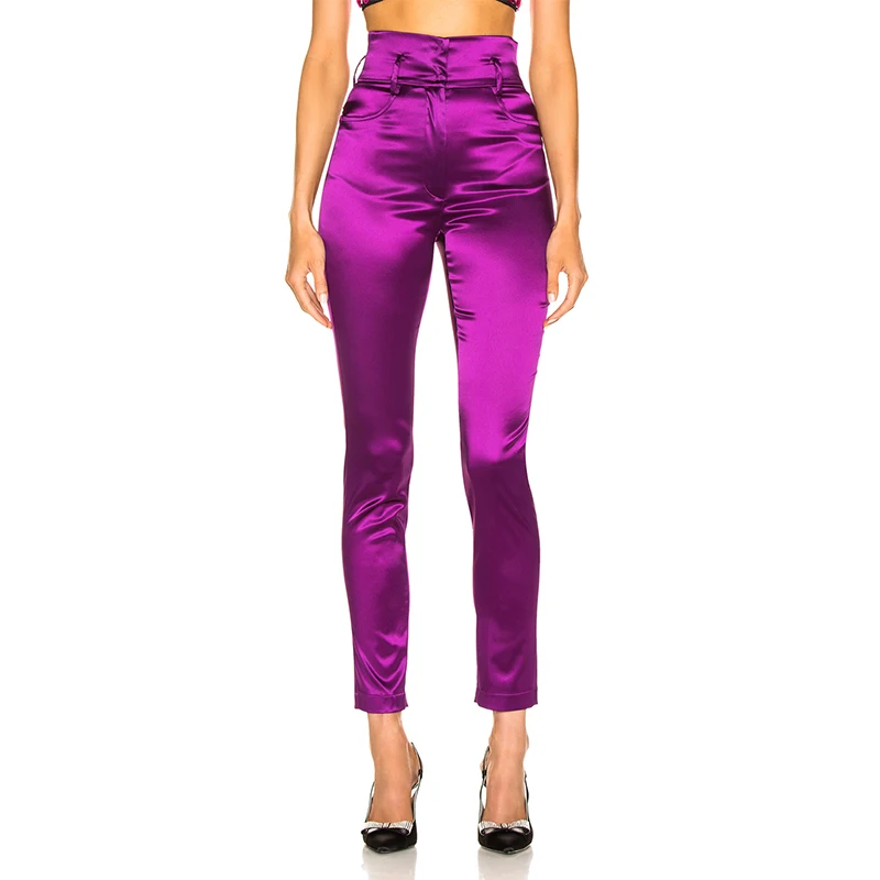 satin high waist pants