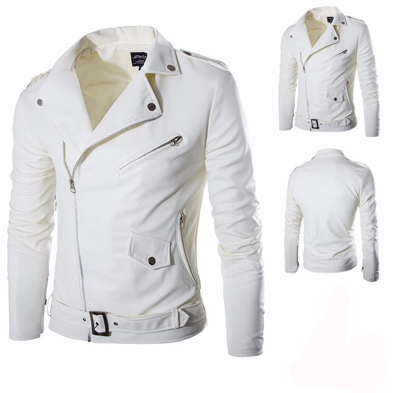 
Autumn and winter Men Washed PU Leather white black Casual Motorcycle Jacket with cheap price 