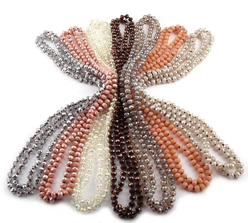 

Fashion Cute 8mm Crystal Glass beads Necklace 145-150cm long knotted Different Color Women necklace