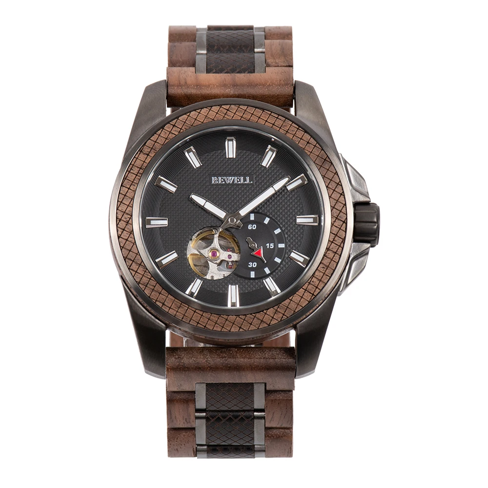 

Hot products Custom logo Automatic mechanical stainless steel with wooden watches
