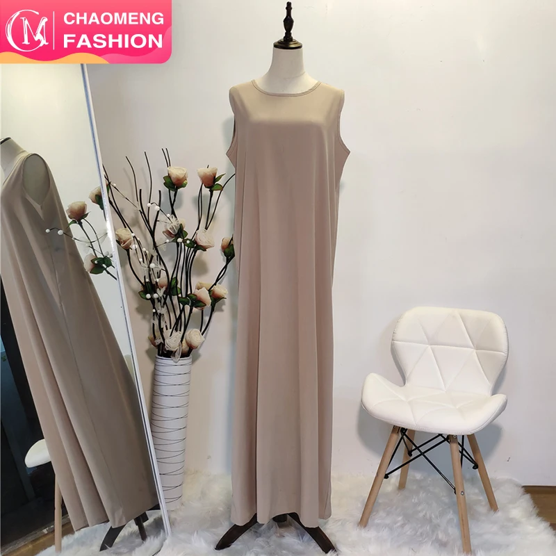 

CM2199# Hot seller Sleeveless Beige Inner Slip Dress Classic Simple Abaya, Customized colors
