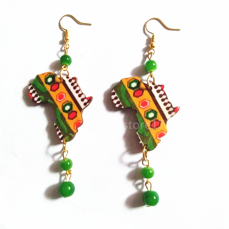 

Zooying Beads Drop 3D Wood African Map Earring, Red;green;blue;yellow;brown