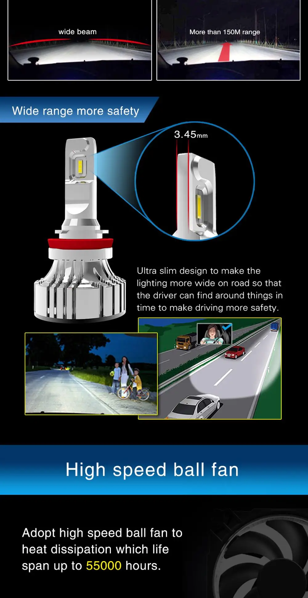 Anycar F2 36w No Radio Interference Led Headlight Bulb For Car And