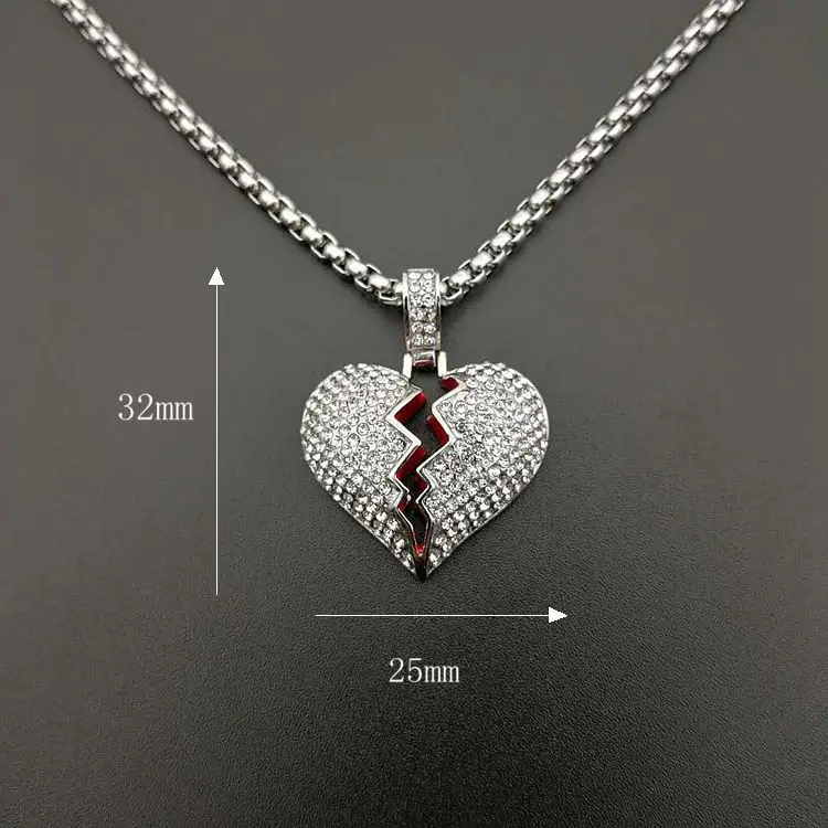 Mj Jewelry Diamond Gold Ice Broken Heart Chain Necklace For Couple Buy Broken Heart Chain