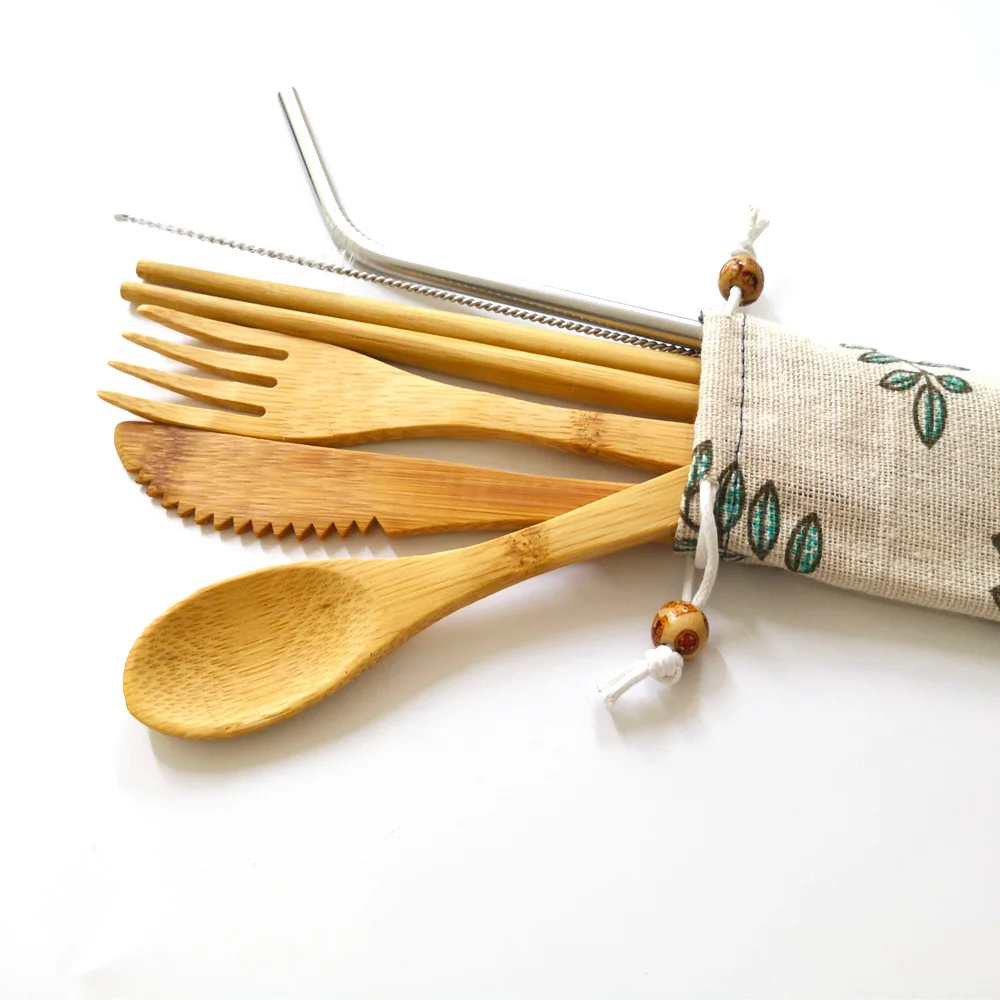 Camping Travel Hiking Bamboo Cutlery Tableware Set Picnic Spoon Fork
