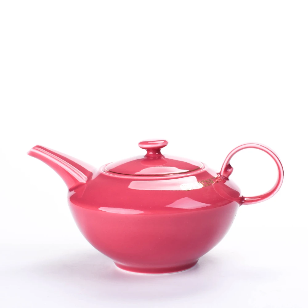 

ready to ship 450ML Modern Magenta Color Glazed Ceramic Tea pot with Stainless Steel Infuser, Customized color