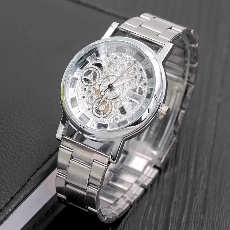 

High quality Alloy strap Big Dial Skeleton Watch For Men Women