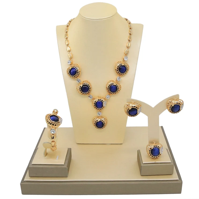 

Blue & Crystal Jewelry Set Semi-precious Sapphire Rhinestone Zircons Necklace Bridal African Beads Jewelry Sets