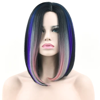 Short Straight Synthetic Hair Bob Wig Black To Pink Grey Purple Ombre Cosplay Wigs For Women View Synthetic Hair Wigs Shuowen Product Details From