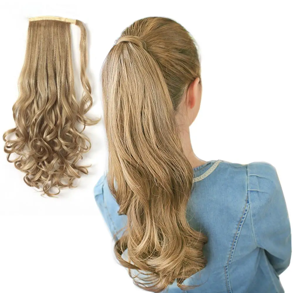 
Heat resistant curly drawstring ponytail blonde hair extension wrap around ponytails 