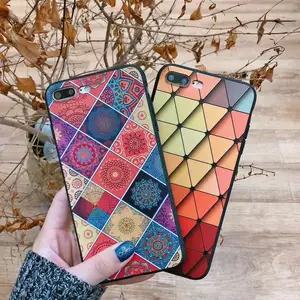 Colorful for Iphone X triangle collision color rhombic mobile phone shell lattice totem Phone 6 7 8 plus relief full soft tpu