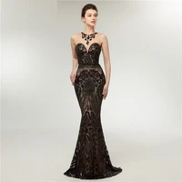 

Black O-Neck Mermaid Sequined Beading Illusion Pageant Gown Prom Evening Dresses Japan