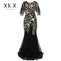 

2019 new women clothing maxi long bodycon dress prom gowns sequin mermaid hem evening dress with sleeves