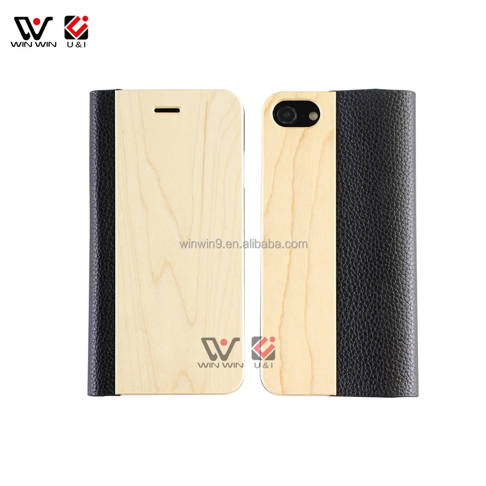 

High Quality Wallet Wood Mobile Phone for iPhone 10 Luxury Flip Wooden Stand Phone Case for iPhone, Nature bamboo wood color