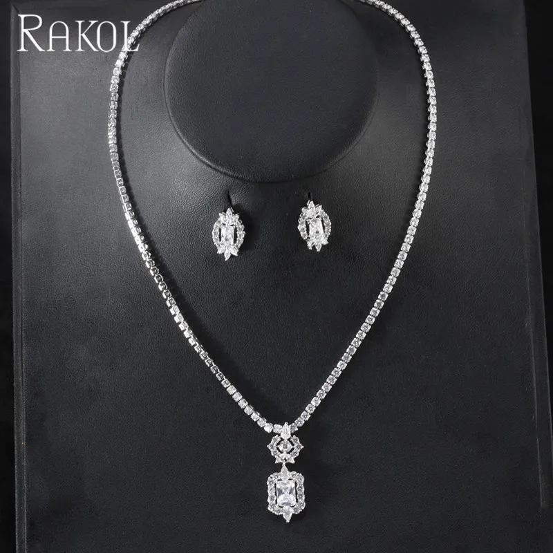 RAKOL minimalist cubic zirconia jewelry sets necklace S462