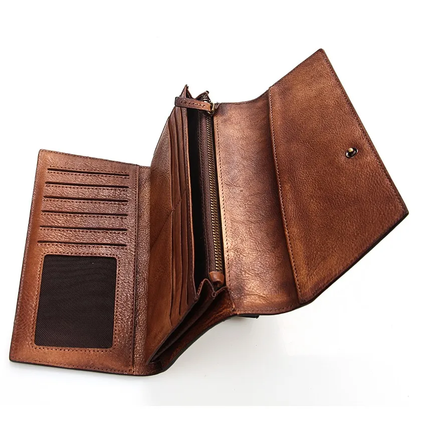 SaoLangtame Genuine Leather Men Wallets Vintage Cowhide Male Purse Zipper Hasp Short Wallet Large Capacity Wallets