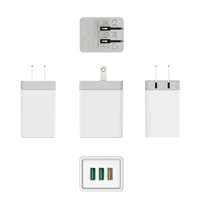 Usb Quick Charger 3 Port 30w Travel Charger Qualcomm Quick Charge 3.0 Foldable US Plug Usb Wall Charger