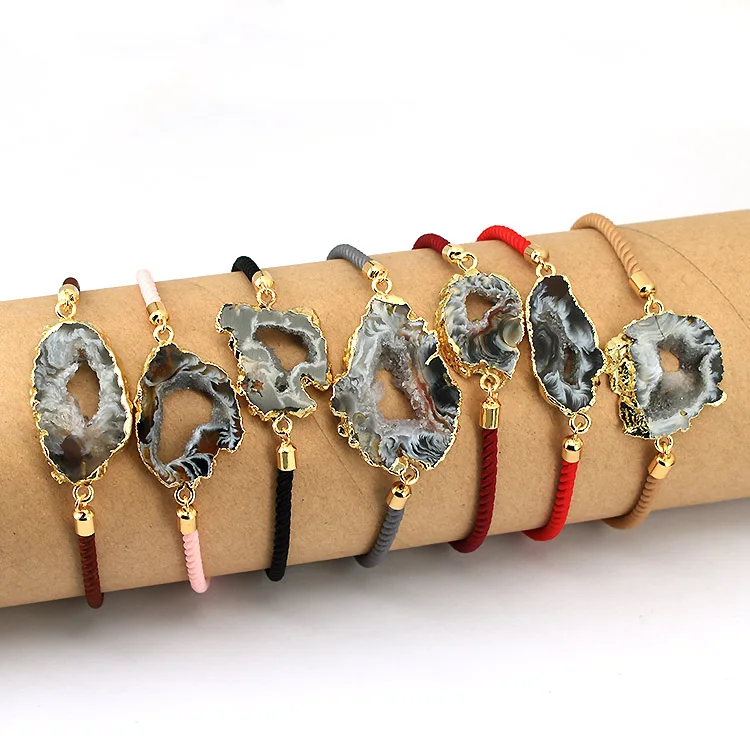 

BN4011 wholesale natural botswana agate geode druzy stone bracelet jewelry for women