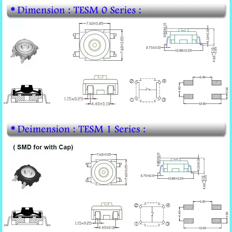 Subminiature IP67 Waterproof SMD Tact Switch with Cap